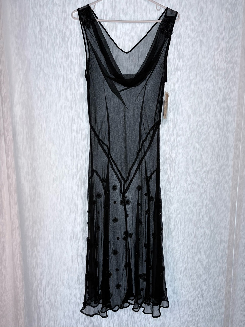 Vintage ECI Silk Chiffon Bias Cut Dress with Floral Embellishments, Size 12